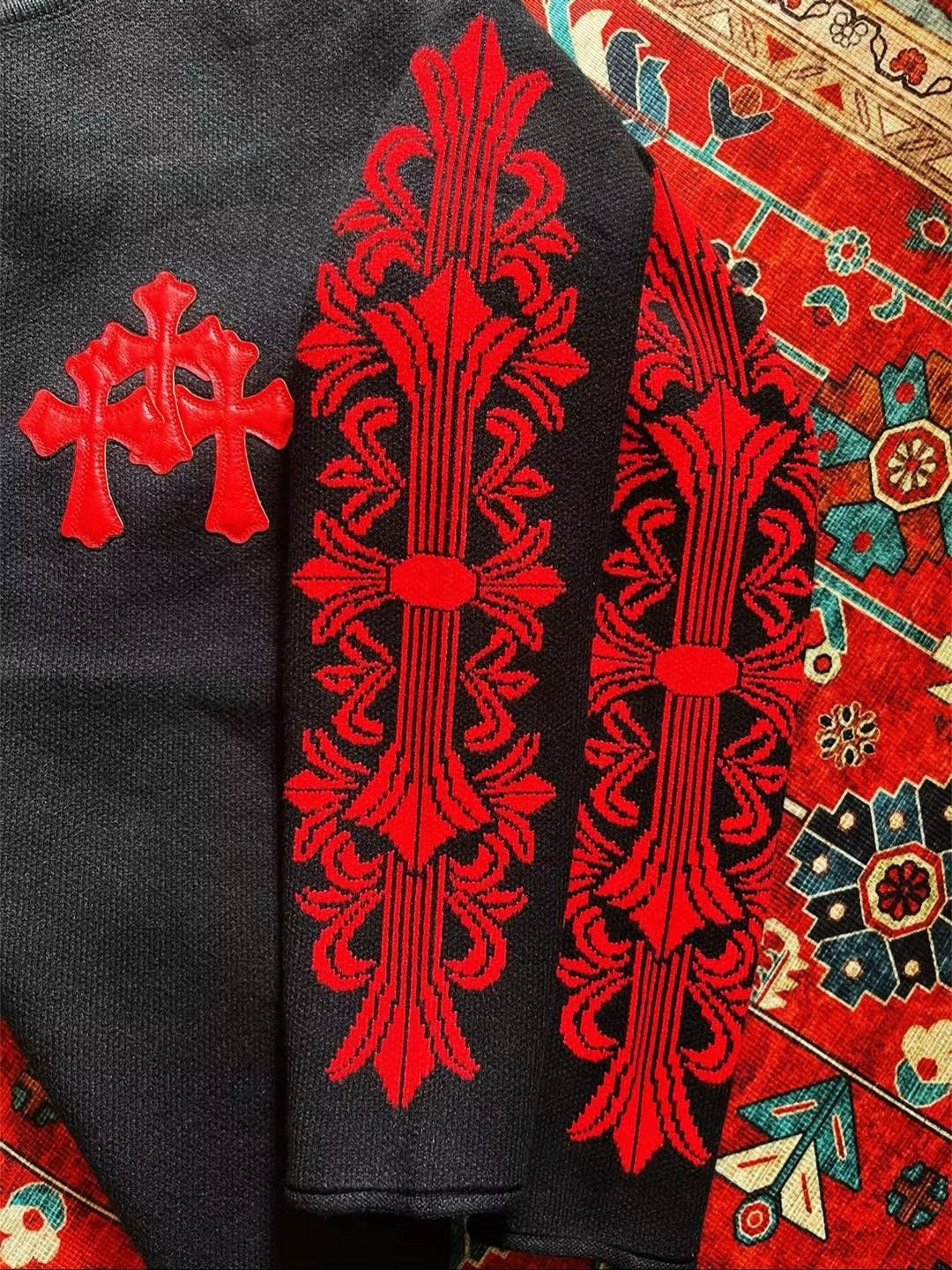 CHROME HEARTS CROSS FLORAL KNIT SWEATER