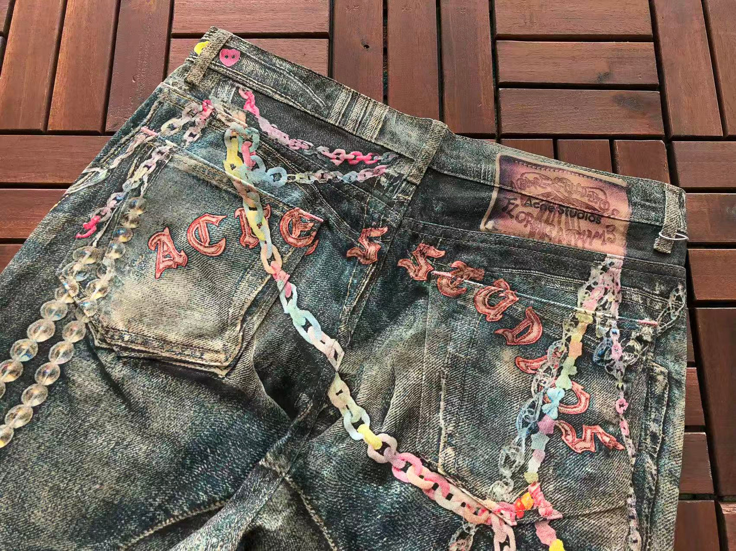 ACNE STUDIOS 1981 TROMPE L’OEIL PINK CHAIN JEANS