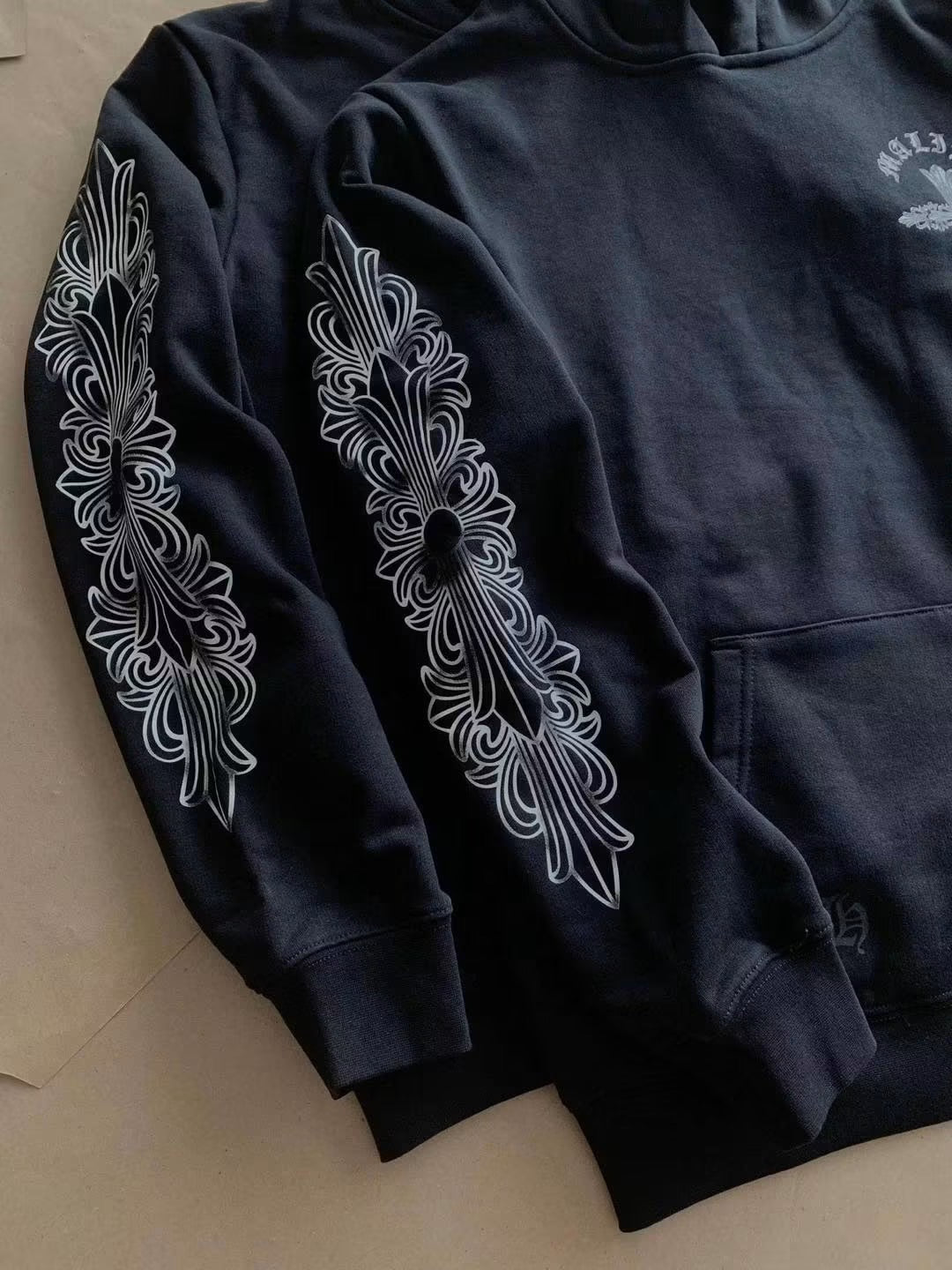 CHROME HEARTS FLORAL CROSS SLEEVE HOODIE