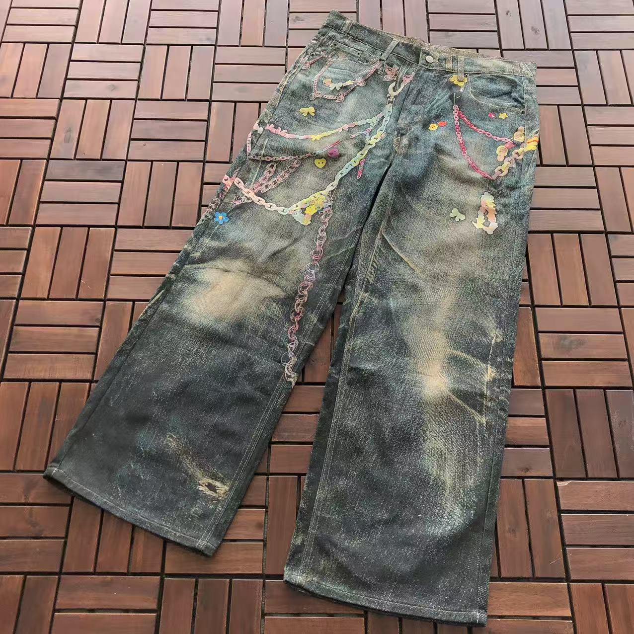 ACNE STUDIOS 1981 TROMPE L’OEIL PINK CHAIN JEANS