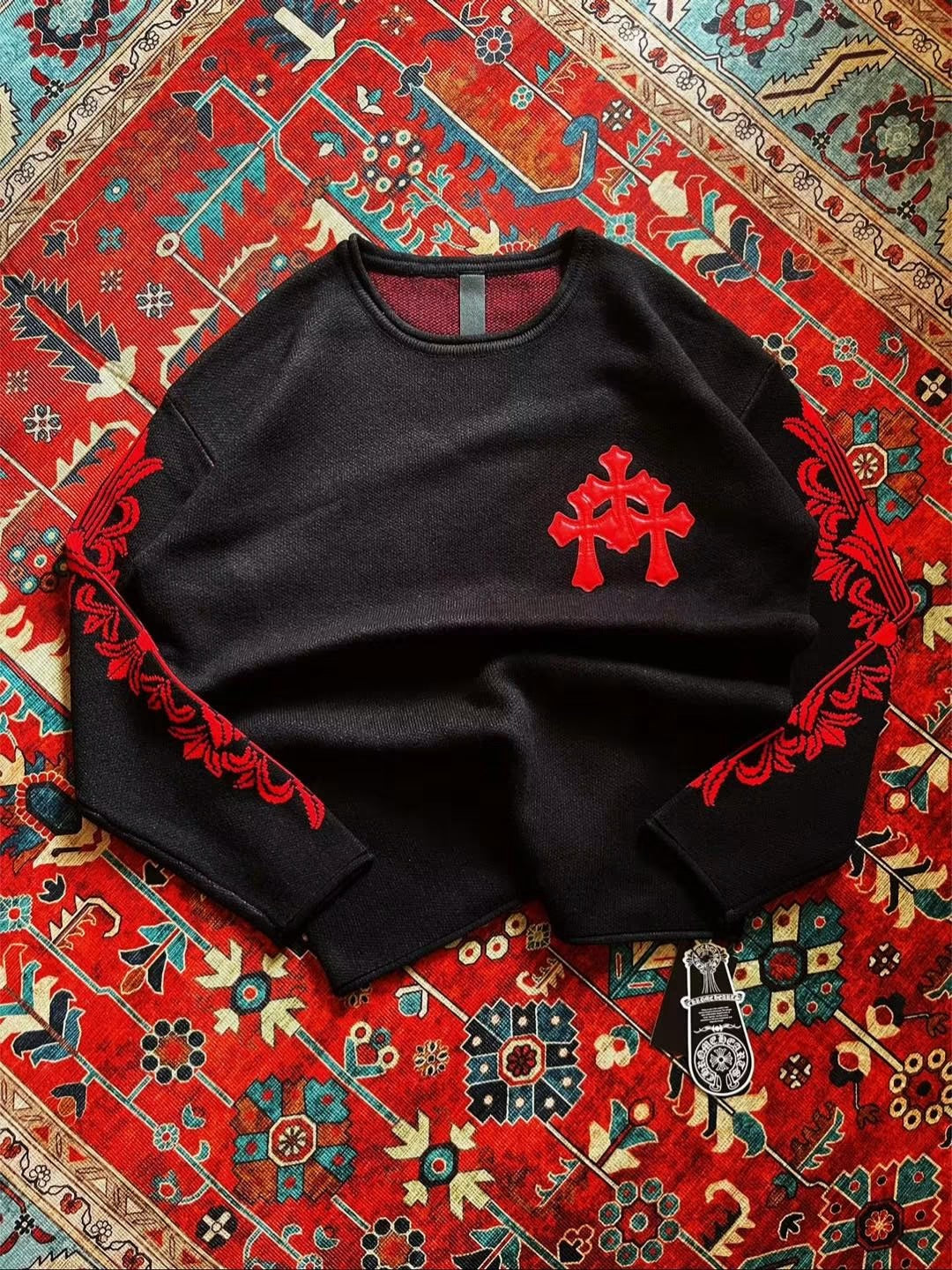 CHROME HEARTS CROSS FLORAL KNIT SWEATER