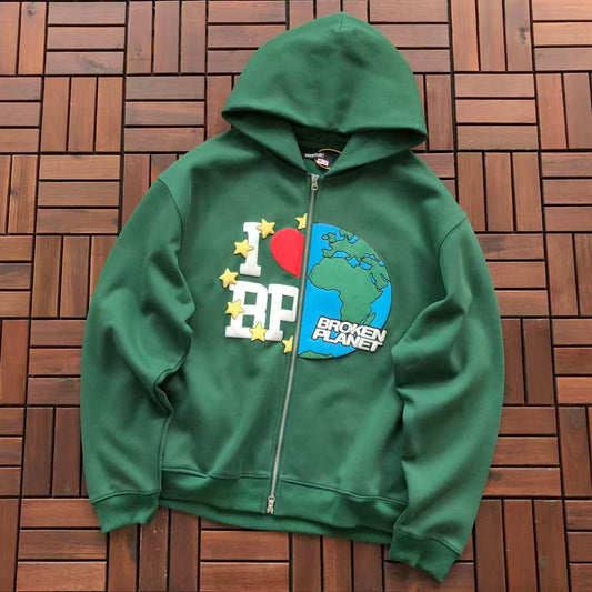 BROKEN PLANETS ZIPPED HOODIE