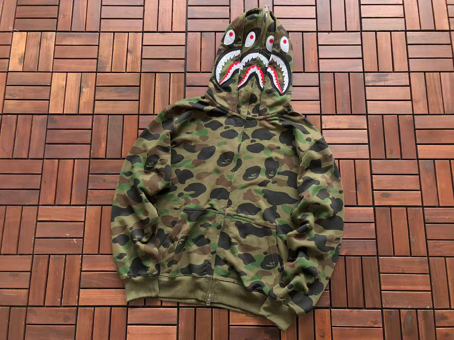 BAPE SHARK DOUBLE HOOD CAMOUFLAGE HOODIE