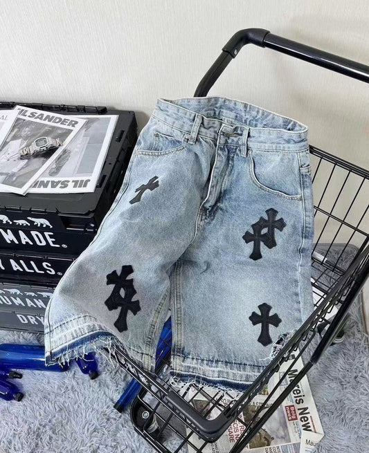 CHROME HEARTS CROSS PATCH DENIM JORTS