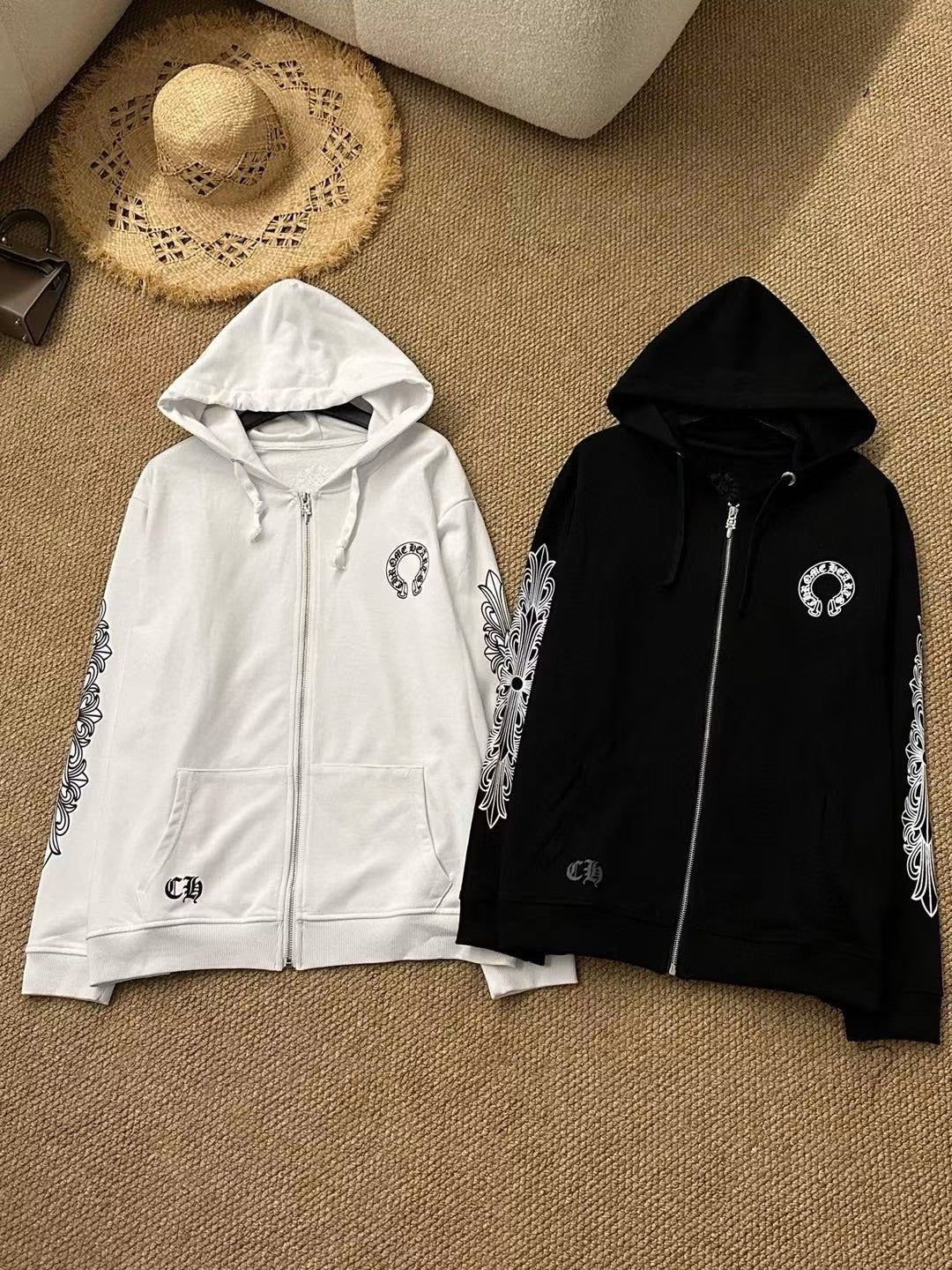 CHROME HEARTS HORSESHOE FLORAL CROSS ZIPPED HOODIE