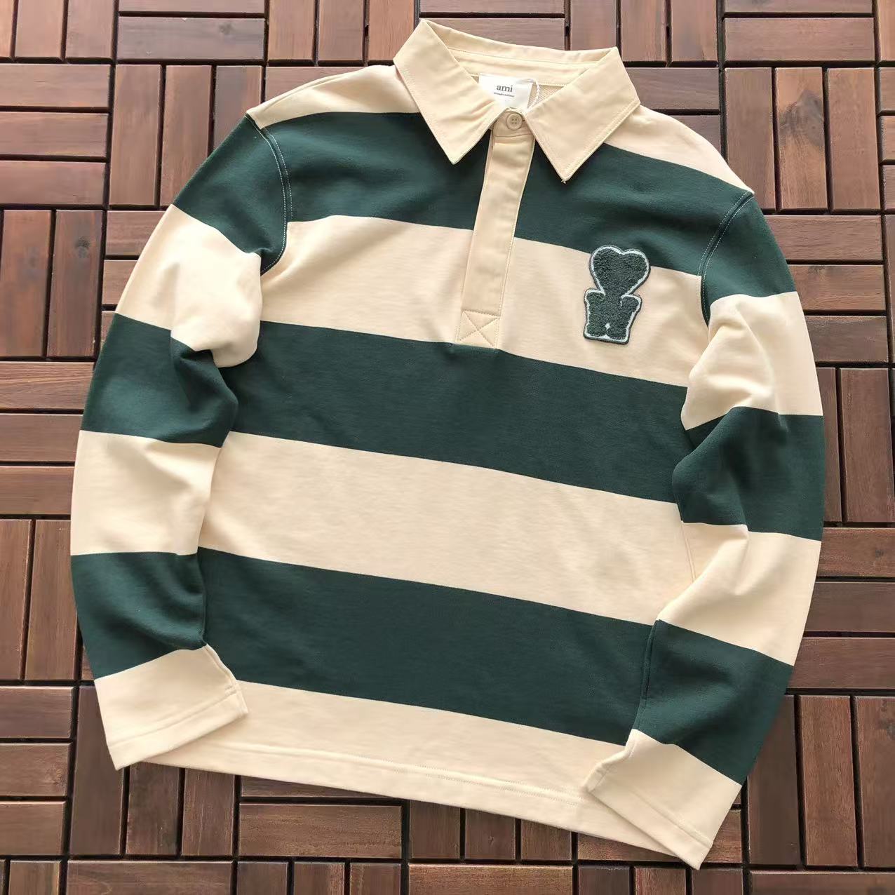 AMI STRIPED POLO LONGSLEEVE
