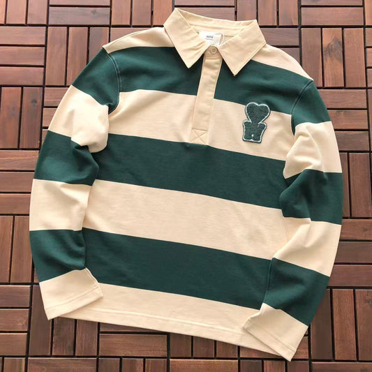 AMI STRIPED POLO LONGSLEEVE
