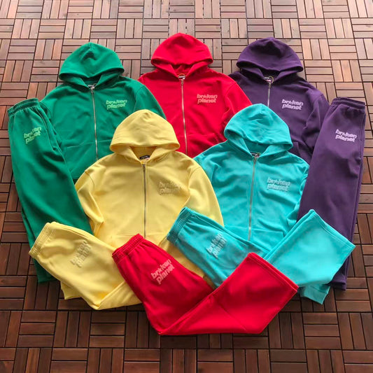 BROKEN PLANETS SPRAY DYED ZIPPED HOODIE