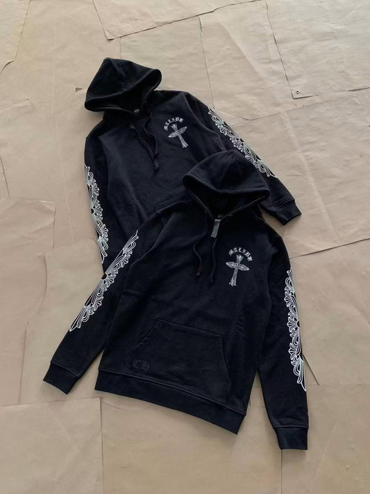 CHROME HEARTS FLORAL CROSS SLEEVE HOODIE