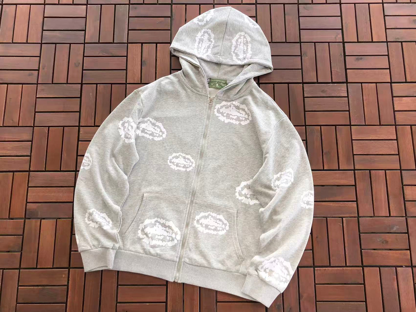DENIM TEARS X CORTEIZ WREATH PRINT ZIPPED HOODIE
