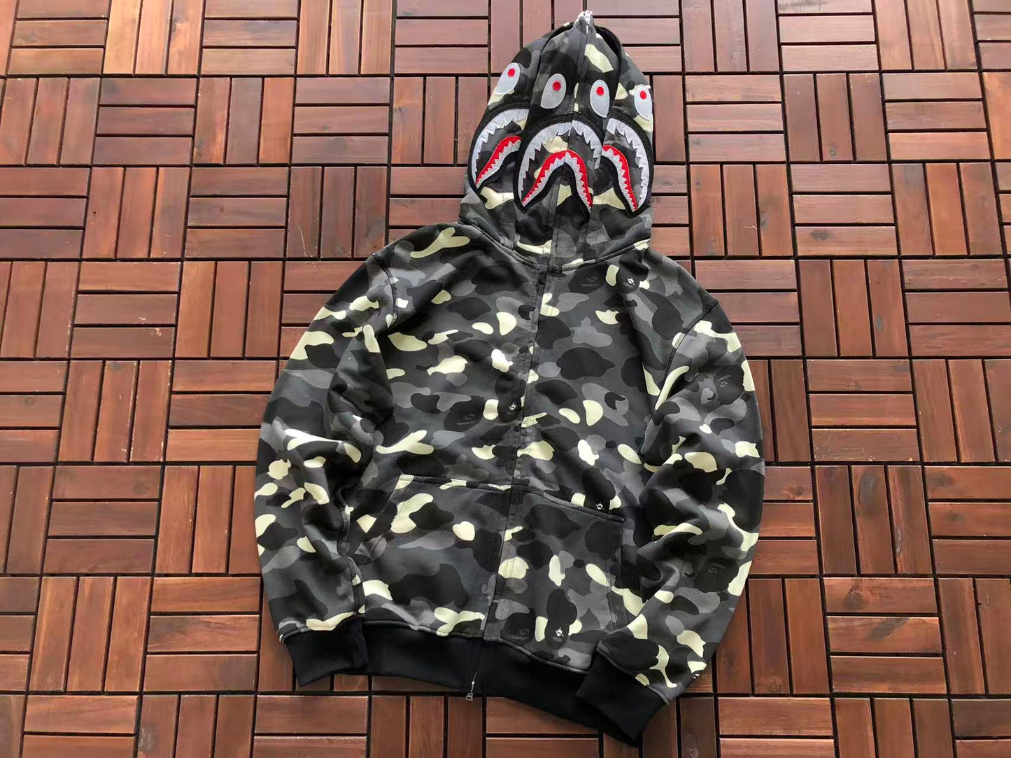 BAPE SHARK DOUBLE HOOD CAMOUFLAGE HOODIE
