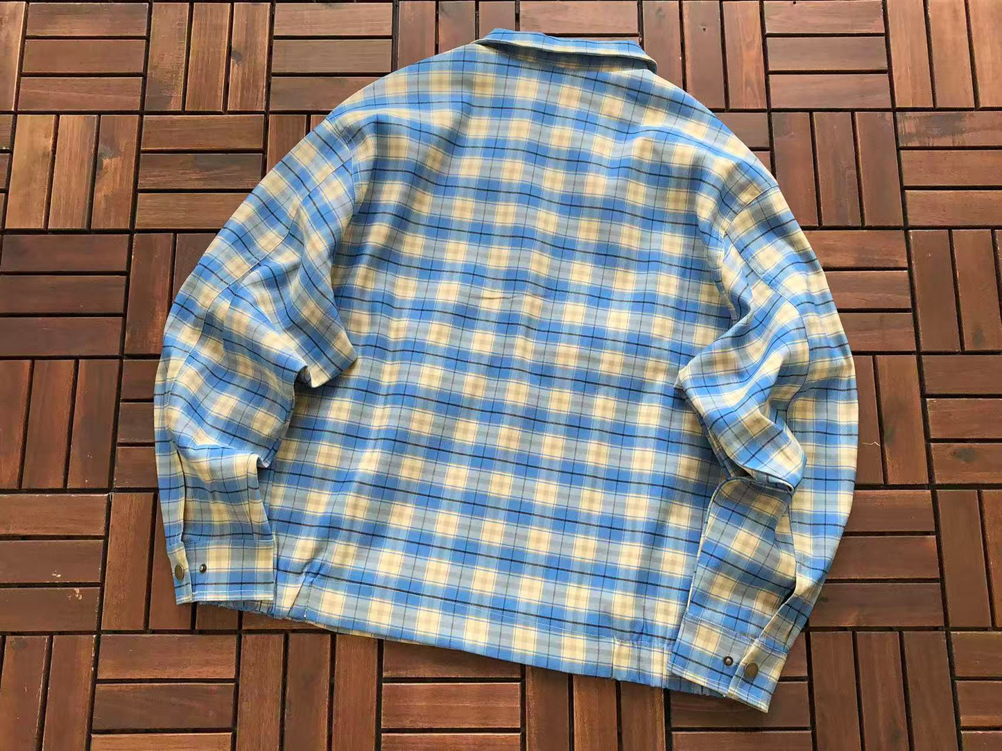 STUSSY BLUE PLAID COLLARED COACH JACKET