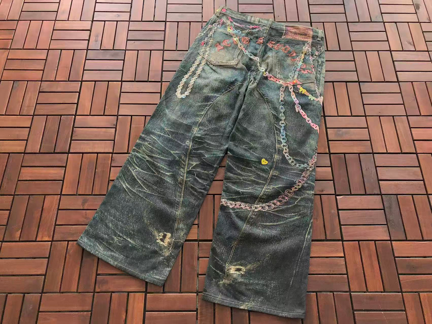ACNE STUDIOS 1981 TROMPE L’OEIL PINK CHAIN JEANS