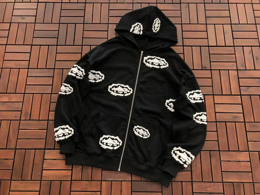 DENIM TEARS X CORTEIZ WREATH PRINT ZIPPED HOODIE