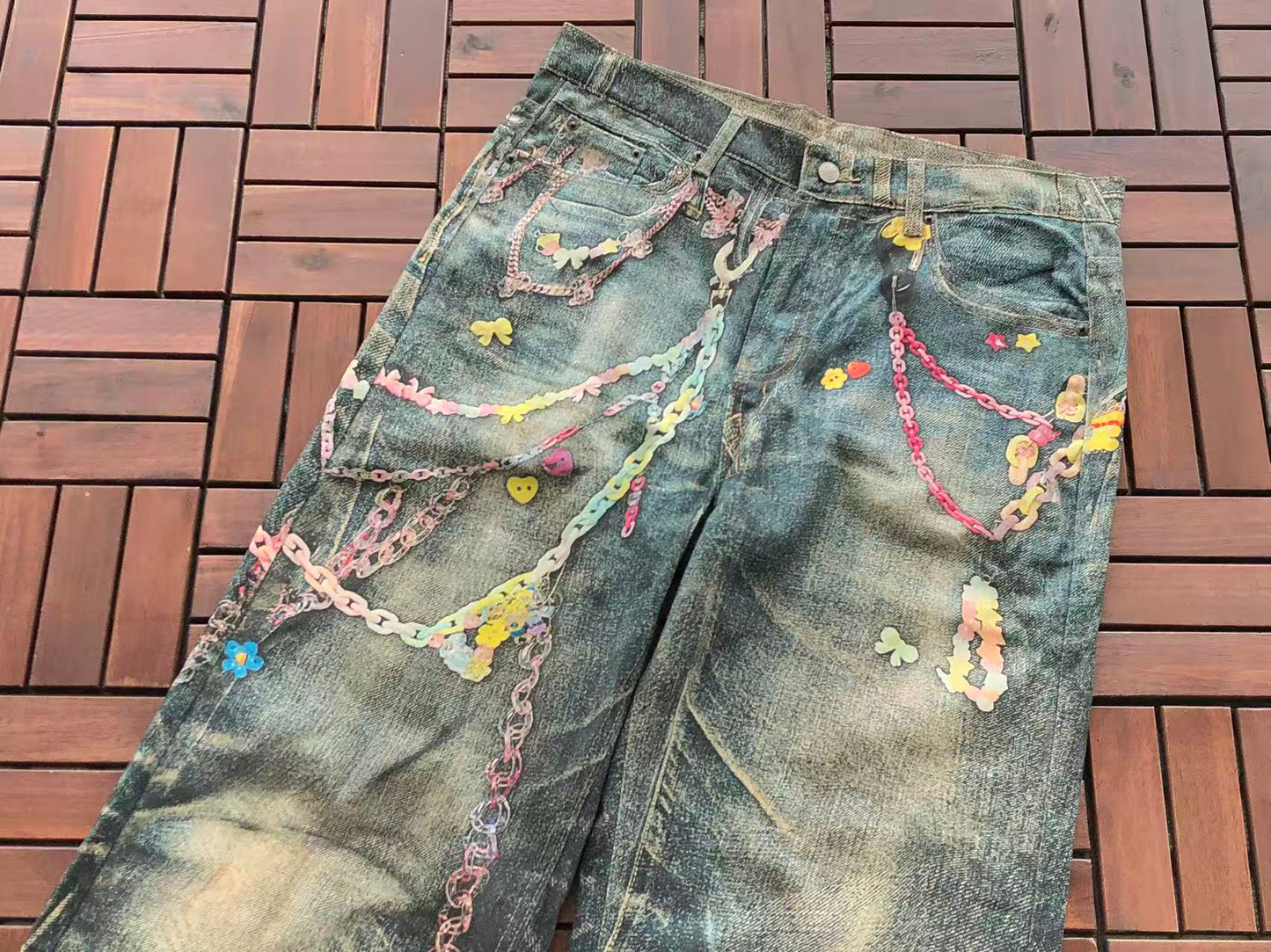 ACNE STUDIOS 1981 TROMPE L’OEIL PINK CHAIN JEANS