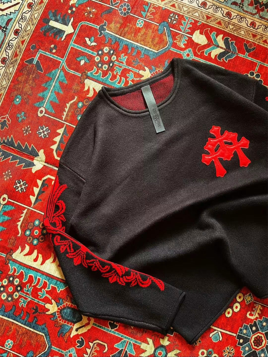 CHROME HEARTS CROSS FLORAL KNIT SWEATER
