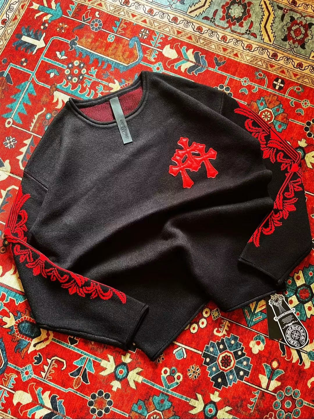 CHROME HEARTS CROSS FLORAL KNIT SWEATER